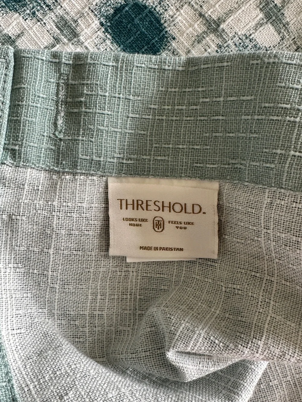 Threshold Ikat Shower Curtain Aqua Print and Tassel Trim